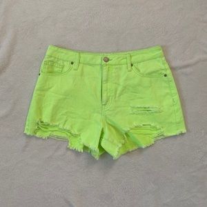 Neon Green Distressed Shorts